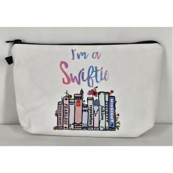 GIRL'S "I AM SWIFTIE" CONCERT MERCH WHITE MAKEUP OR PENCIL ZIPPER POUCH - Picture 2 of 9